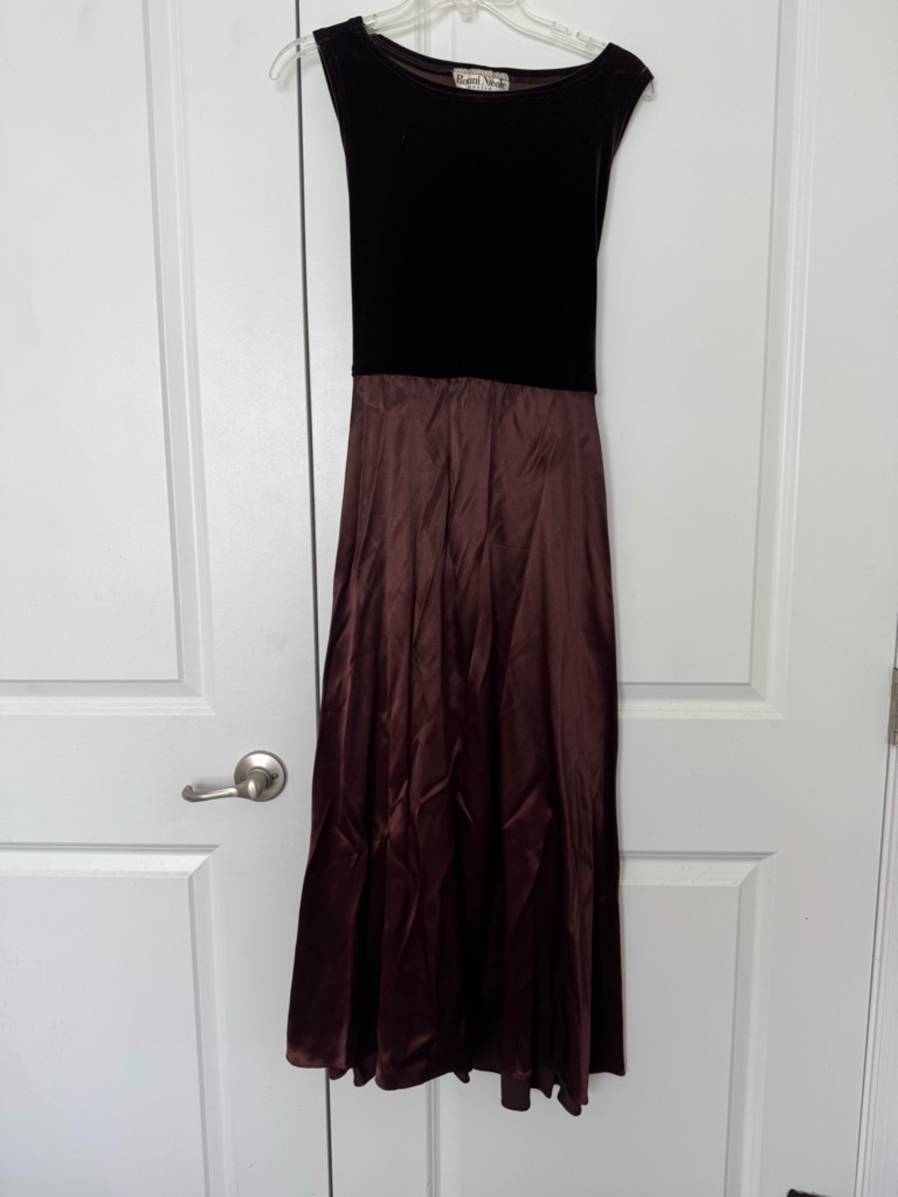 Ronni Nicole dress w/Brown Velvet Top with Satin Maxi bottom